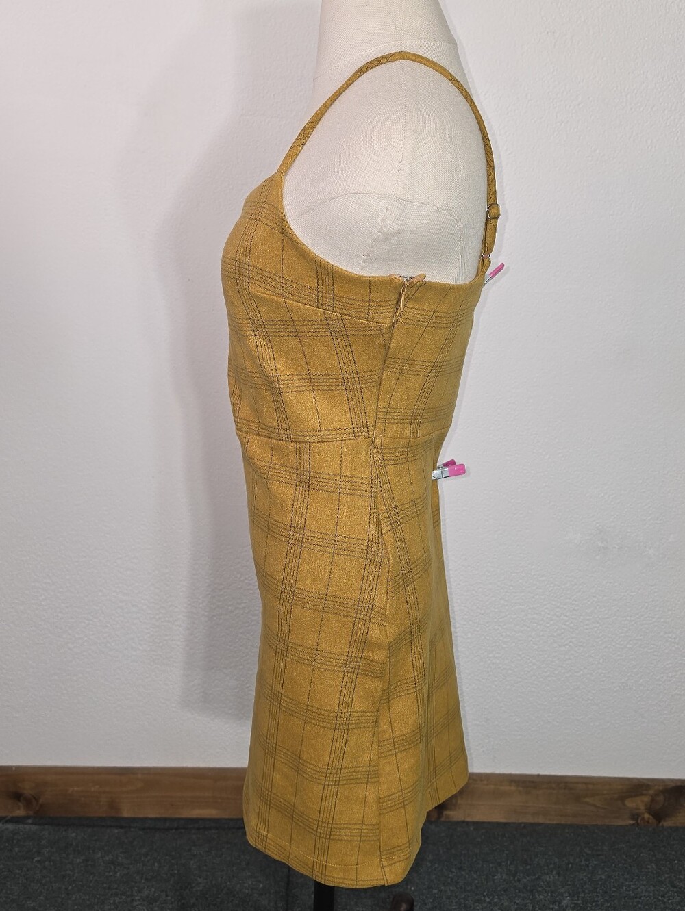 She + Sky Dress Tartan Plaid Sleeveless Preppy Y2K Style Mini Gold Size L - Picture 11 of 17